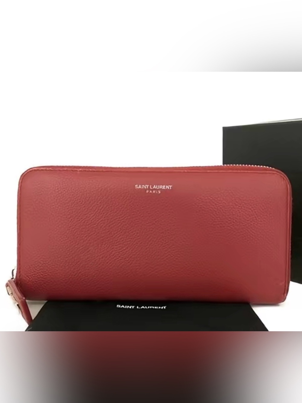 Pre-owned Saint Laurent Cassandra Leather Zip Around Long Wallet Red